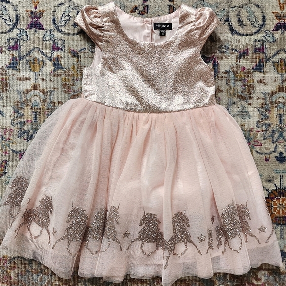 Zunie Plush Pink, Metallic and Tulle Layer Dress w/ Glitter Horses Trim, sz 3T - Picture 1 of 10